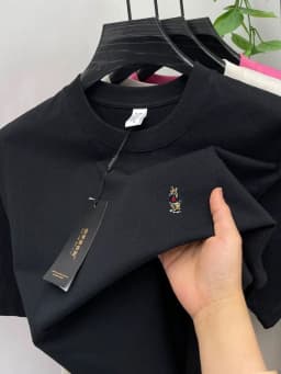 High-end pure cotton short-sleeved men's T-shirt, luxury brand printed cartoon bear, Korean style casual crew neck top for young