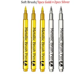 Brush Metallic Craftwork Pen Silver/Gold Permanent Acrylic Paint Pens Markers for Rock Painting 1-5MM Soft/Hard Nib Art Supplies