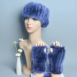 One Set Women Real Rex Rabbit Fur Cuff+Headband Winter Warmer Hat Arm Wrist Sleeve Gloves Female Real Fur Cap+Elastic Wristband