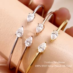 COSYA 2CT Pear Moissanite Open Bangles Bracelet for Women S925 Silver 18K Gold Plated WaterDrop 2 Stone Adjustable Fine Jewelry