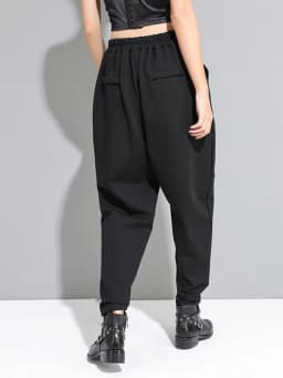 EAM High Elastic Waist Black Asymmetric Casual Pants New Loose Fit Trousers Women Fashion Tide Autumn 2026 1DF4643
