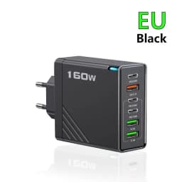 Black 160W 6 Port Fast Wall Charger UK Plug 3PD 3USB QC3.0 Multi Port Travel Charge For iphone samsung Tablet Laptop Smartphones