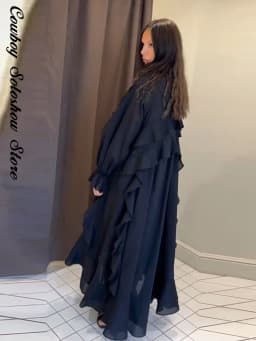 Elegant Ruffle Women's Dress Solid V Neck Full Lantern Sleeve Loose Long Casual Dresses New Street Beach Vacation Robe 2026