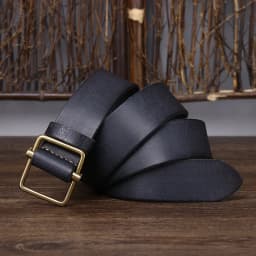 New Men's Non-Perforated Leather Belt, Smooth Buckle, Top Layer of Cowhide, Retro Simple and Versatile Denim Belt