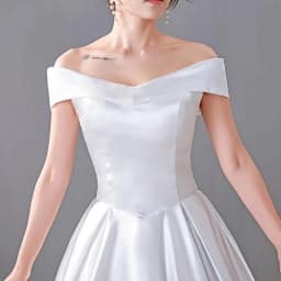 It's Yiiya Wedding Dresses White Satin Simple Off the Shoulder Pleat Lace up Princess Floor-length Plus size Ball Gowns XN057