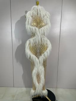 2026 New Sparkly Pearl Tassel Mesh See Through Long Dress Women Sexy Luxury Birthday Prom Party Nightclub Singer Stage Costume