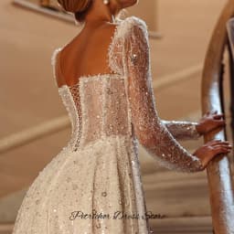 Elegant Square Collar Organza Wedding Dress Customized A-Line Long Sleeves Bridal Gowns Delicate Pearls Crystal Vestido De Novia