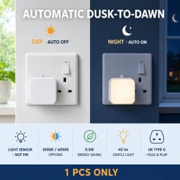 Melery Auto 0.3W LED Night Light UK Plug in Warm/Day White Dusk Till Dawn Daylight Sensor Smart Energy Saving Design Home Office