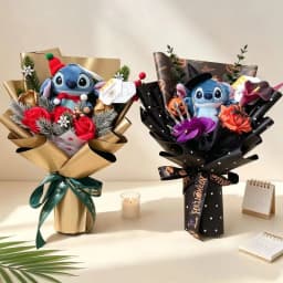 Genuine Stitch Plush Dolls Small Pendant With Artificial Flowers Handmade Bouquets Gifts For Valentine Graduation Christmas