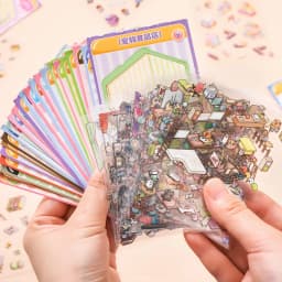 4 Styles Mini Scenery Sticker Book DIY Handbook Material Miniature Scene Visual Stacking Stickers Stationery for Gift Birthday