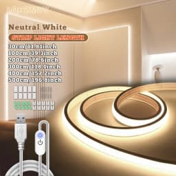 1M/2M/3M/4M/5M 1-Roll Dimmable Cob Neon Light, Low Voltage 5V USB Powered, Touch Sensor Switch, Touch Switch with Adjustable Light Brightness, White Light/Warm Light/Neutral Light, for Space-Themed Decor, Cabinet Tv Ceiling Lighting, Live Streaming Fill Light, Mirror Fill Light, Etc