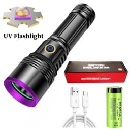 Powerful 365NM UV Flashlight Type-C Rechargeable Waterproof 26650 Purple Light for Pet Urine Stains Detector