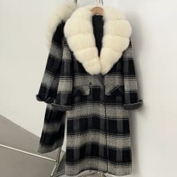OFTBUY New Warm Winter Outerwear for Female Mid Long 100% Wool Coat Women Real Fox Fur Lapel Collar Vintage Plaid Woolen Jacket
