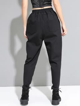[EAM] High Elastic Waist Black Split Joint Harem Trousers New Loose Fit Pants Women Fashion Tide Spring Autumn 2026 1A528