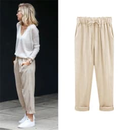 Cotton Linen Pants, Elastic Mid Waist Ankle Length Pant, Casual Women Loose Spring Pants, Female Slacks Size M-5XL 6XL 7XL 8XL