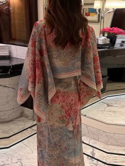 Women Tropical Leaf Print Cape Two Piece Set Batwing Loose Top High Waist Maxi Dress 2026 Summer Fashion Vacation Casual Suit