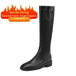 Women Knee High Boots 2026 Luxury Split Cow Genuine Leather Brown Black ZIP Low Block Heel High Quality Long Boot Handmade Shoe