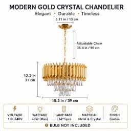Gold Crystal Chandelier, Modern Luxury 3-Tier K9 Crystal Chandelier Light Fixture, Adjustable Chain Hanging Pendant Light for Dining Room Living Room Kitchen Island Bedroom Foyer Entryway Hallway