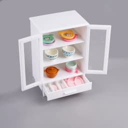 1Set Miniature White Cupboard Display Cabinet Storage Lockers +ornament Furniture Model Decor Toy DollHouse Accessories