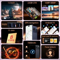 K-Touch Mobile Phones M18 Pro Max Smartphone 5G Dual Card Dual Standby 7.3 Inch Android 15 Cell Phone 22G+2TB 16+48MP Camera 7800mAh Wifi GPS Global Version Cellphones