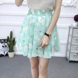 Summer 2026 Korean Style  Floral Chiffon High Waist Elastic Slimming Skirt Pants Half Body Cute Style Casual Print Skirt