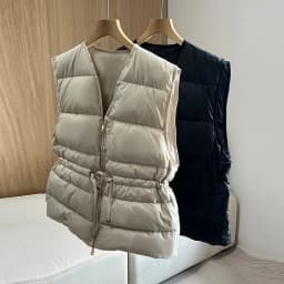 Janveny 2025 New Autumn Winter Drawstring Short Tank Women Ultra Light V-Neck White Duck Down Sleeveless Vest Warm Waistcoat
