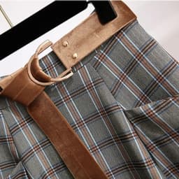 Plaid Vantage High Waist A-line Loose With Belt Pocket Women's Skirt Korean Fashion Mid-Calf Long Skirts For Women 2026 Spring