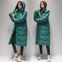2023 Winter Warm Plaid Long Coat Women ' s Fashion Thicken Hooded Puffer Jacket Female Windproof Warm Outwear