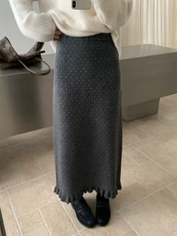 Autumn Winter Knitted Polka Dot A-Line Skirt Women's High Waist Straight Cut Long Skirt with Slit Back for City Commuting