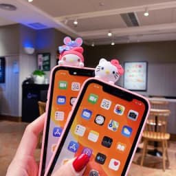 For iPhone 17 16 16e 15 14 13 12 11 Pro Max Air XR X XS Max 6 6S 7 8 Plus SE 3D Cartoon Sanrio Kitty Melody Holder Lanyard Case
