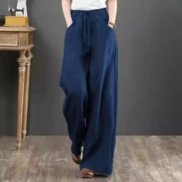 Women Wide Leg Pants Solid Loose Length Pants Cotton Linen Elastic Waist Casual Pants Vintage Mid Waist Pants 5XL