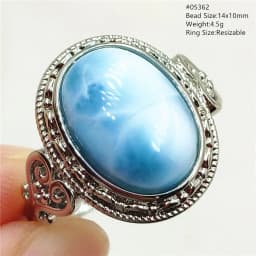 Natural Blue Larimar Oval Adjustable Ring Jewelry Water Pattern Real Larimar For Women Men Healing Fashion Stone AAAAAA