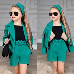 Customized Girl Outfit Solid Yellow Notch Lapel Girl Suits High Quality Party Birthday Children Clothing(Jacket+Short Pants)
