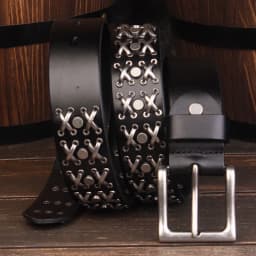 3.8CM High Quality Genuine Leather Rivet Belts for Men Brand Strap Male Pin Buckle Fancy Vintage Cowboy Jeans Belt Cool Punk