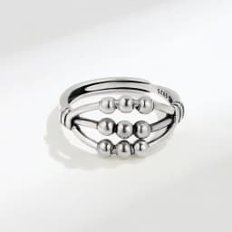 Vintage Round Beads Rotating Anti Stress Ring For Women Twisted Fidget Metal Spinner Anxiety Relief Spinning Ring Bague Femme
