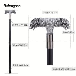 Silver Resin Wolf Double Head Walking Cane Fashion Steel Stick Elegant Cosplay Cane Knob Crosier Performance Stage Cane 92cm