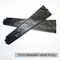Touch Screen Extra Long Leather Sheepskin Gloves Women's Black Fashion Simple Straight Style Velvet Lining Winter Warm Sleeve