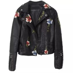 Spring Autumn PU Leather Jacket Women Motorcycle Embroidered Rivet Blazer Outerwear Coats