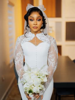 Civil Wedding Dresses for Bride 2026 O-Neck Full Sleeve Tea Length Aso Ebi Nigeria Lace Bridal Reception Dresses Customized
