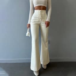 Solid Color Slim Flare Leather Pants For Women 2025 Fashion Vintage Elegant Women's High Waist Pants Female Streetwear Trousers