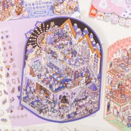 Plus Size 3D Cartoon Castle Town Landscape Sticker Scene DIY Toy Game Scrapbook Sticker Festival Birthday Gift for Kid Child
