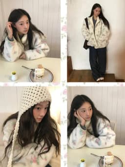 Korean Style Sweet Floral Print Double-Sided Wear Velvet Sweatshirt Women's Winter Outerwear Soft Versatile Casual Top