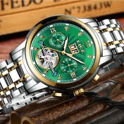 LIGE Automatic Watch for Men Top Original Luxury Skeleton Flywheel Mechanical Wristwatches Classic Calendar Business Man Watch