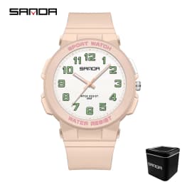 Sanda 6123 Trendy Design Soft Student Watch TPU Strap 50M Depth Waterproof Quartz Movement Children Fashion Sports Wrist Watch