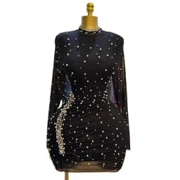 HLJ Sexy Rhinestone Patchwork Bodycon Mini Dresses Women Mesh Solid Color Long Sleeves Dress Female Streetwear Vestidos 2025 New