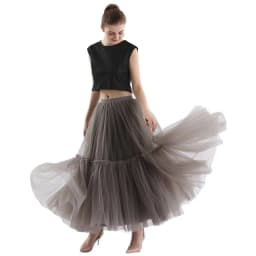 Women Multilayer Ruffles Mesh Skirts Pleated Elegant Lady High Waist Fluffy Maxi Skirt Solid Color Female Party Long Skirts