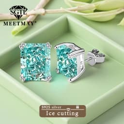 Bocarman Ice Cut Zircon Stud Earrings S925 Silver Paraiba Tanzanite Blue Mint Green Rectangular Multicolor Women Fine Jewelry