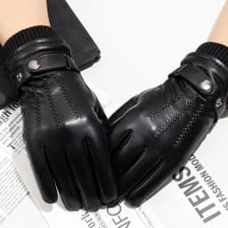 Winter Thickened Fleece Gloves for Men Touchscreen Compatible Windproof Warm Breathable Leather Gloves