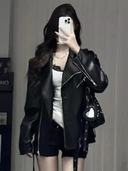 American Style Hot Girl Black PU Leather Jacket Women's 2026 Spring Autumn New Korean Version High-End Feelings Motorcycle Ca...