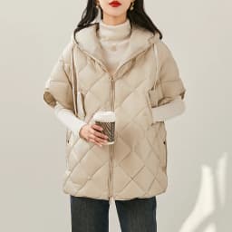 Schinteon Women 90% White Duck Down Irregular Vest with Hood Loose Sleeveless Jacket Solid Fashionable Autumn Winter Top 2026